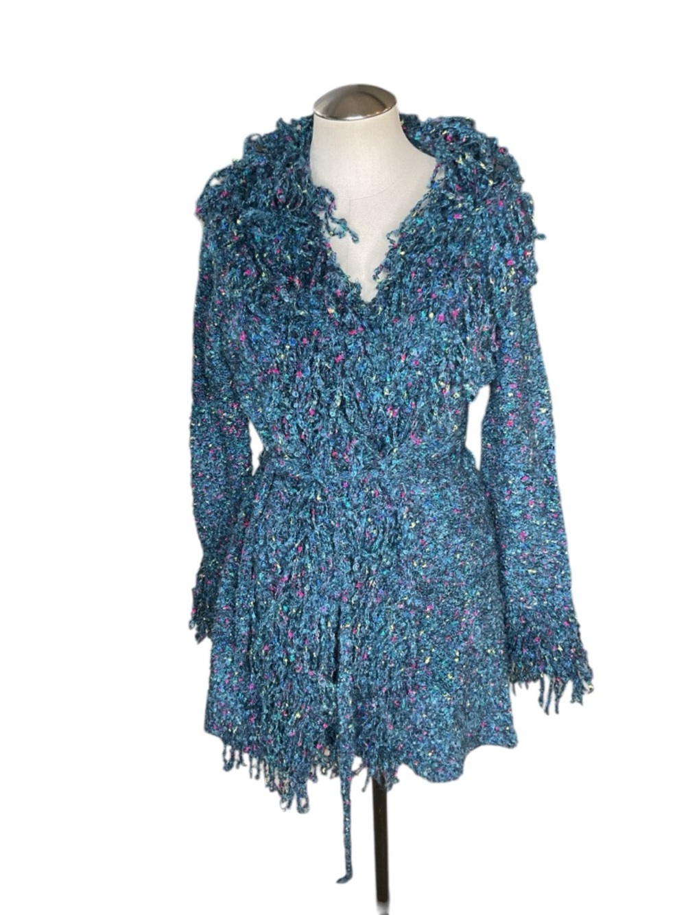 Yarns by Mudo Blue Speckled Fuzzy Sweater Tunic Mohair Blend Size M - Picture 2 of 5